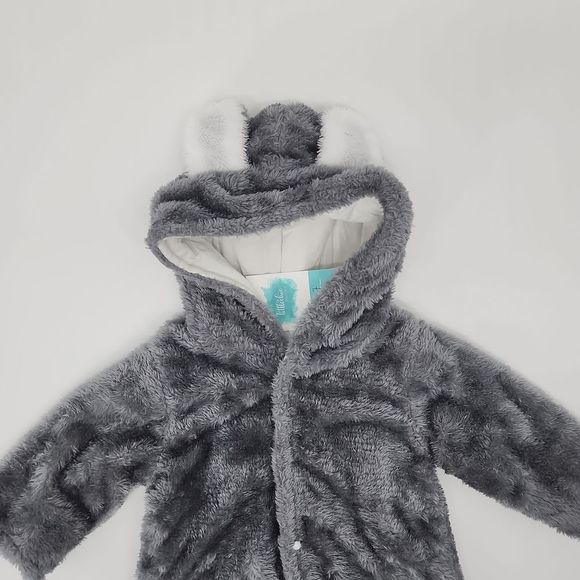 Baby gender neutral unisex hoodie footie long sleeve bear snap jumpsuit - Picture 3 of 8